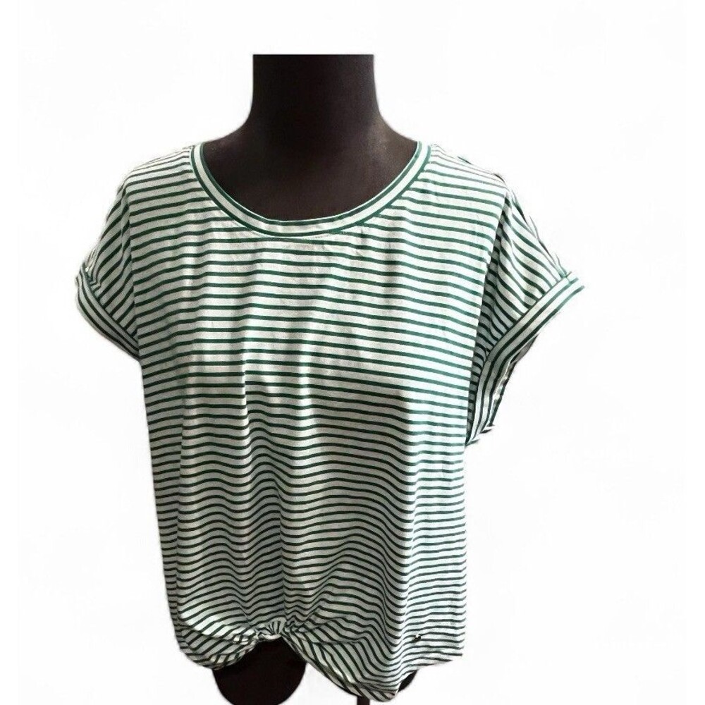 Marc New York Jeans Women's XL Casual Top Green/White Stripe Knotted Front